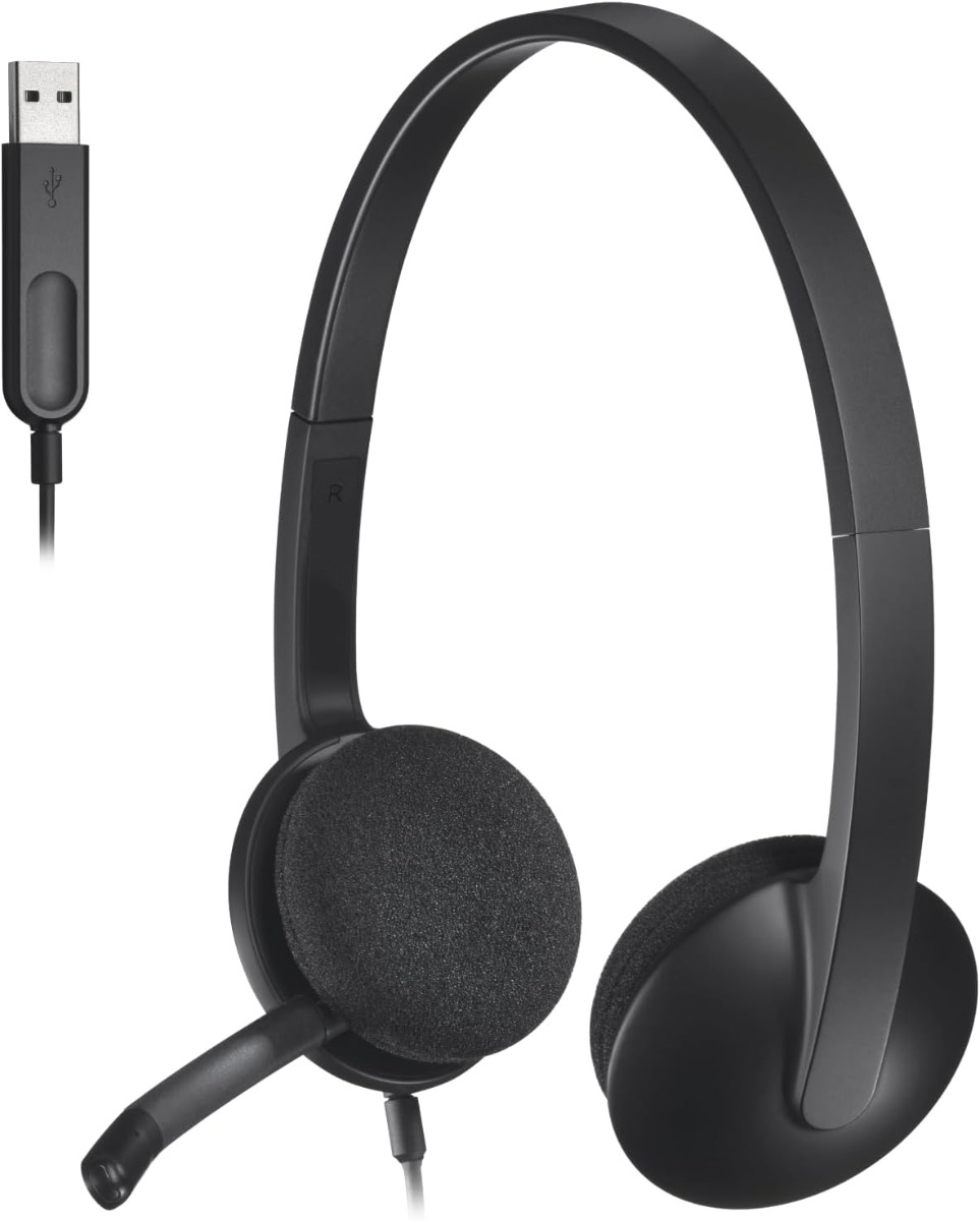 Logitech H340 Wired Headset - Stereo Headphones with Noise-Cancelling Microphone, USB, PC/Mac/Laptop - Black